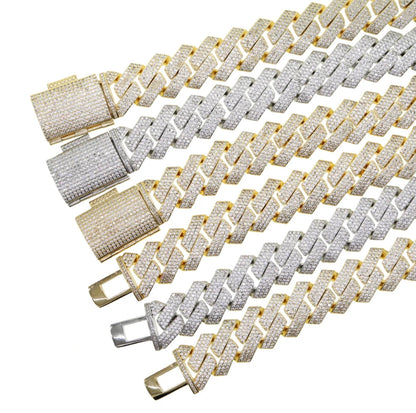 Iced Out Bling AAA Rhinestones Prong Cuban Link Chain Men's Necklace 2 Row Crystal Curb Cuban Chain Hip Hop Jewelry 13/14/20MM